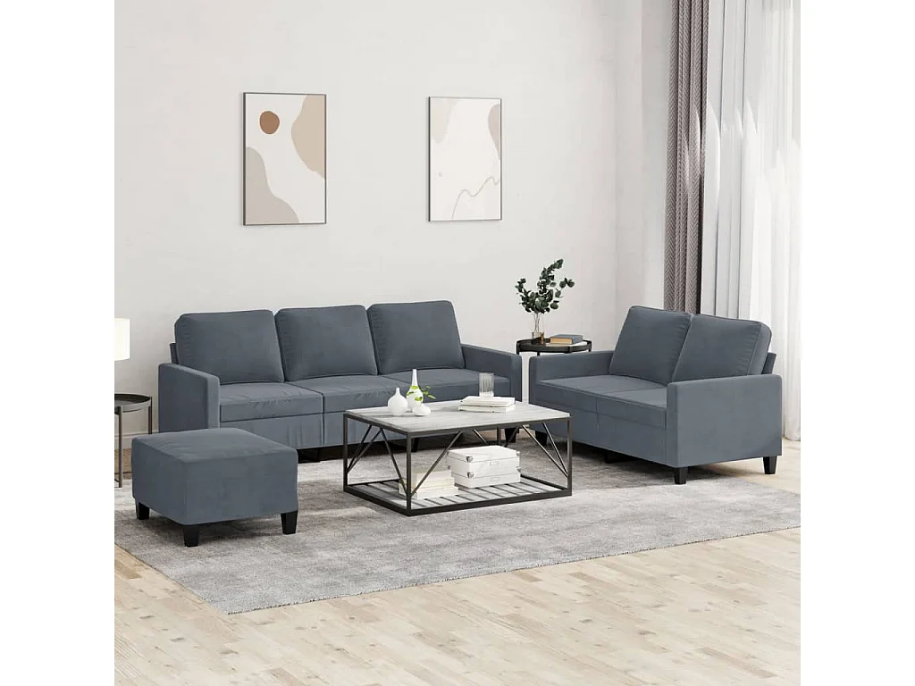 3-delige Loungeset met kussens fluweel donkergrijs
