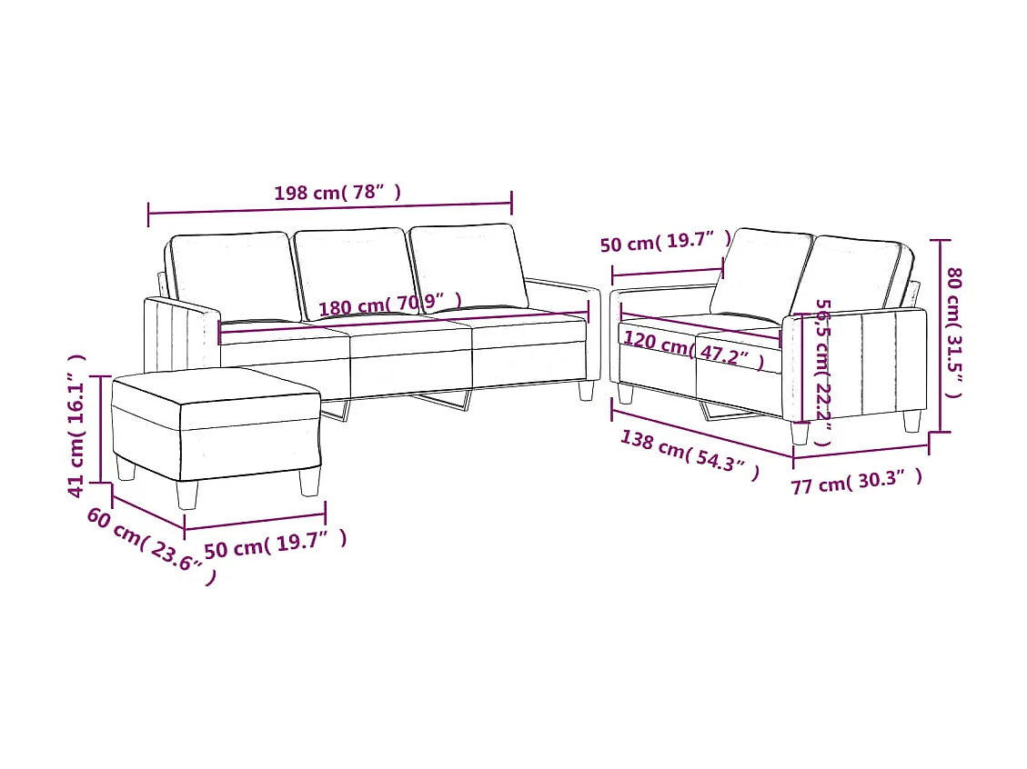 3-delige Loungeset met kussens fluweel donkergrijs