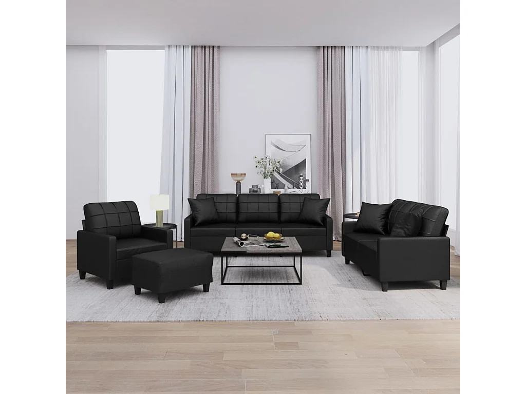 4-delige Loungeset met kussens kunstleer zwart