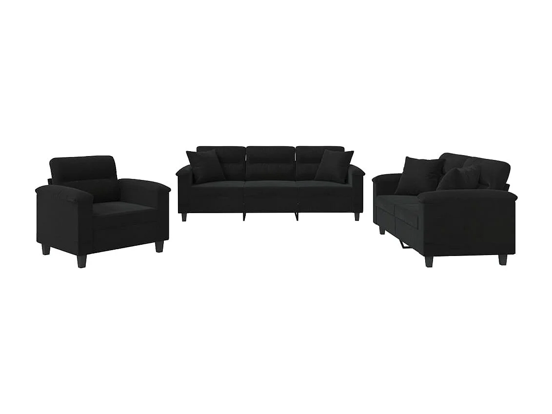 Ensemble de canapés 3 pièces avec coussins Noir Tissu microfibre
