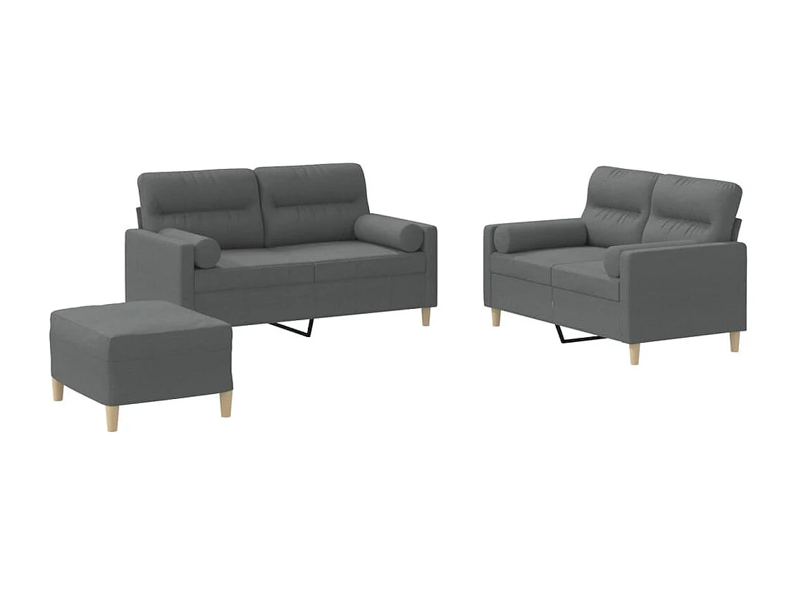 Ensemble de canapés 3 pièces coussins gris foncé tissu