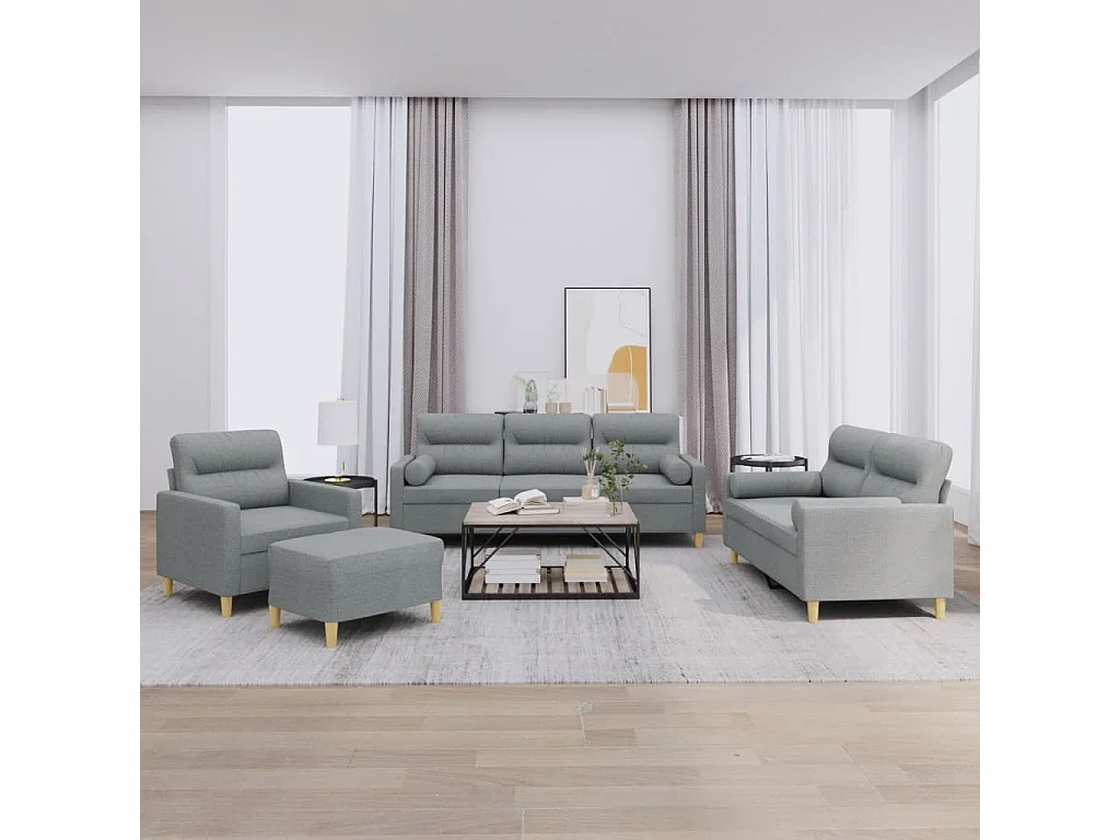 Ensemble de canapés 4 pièces coussins gris clair tissu