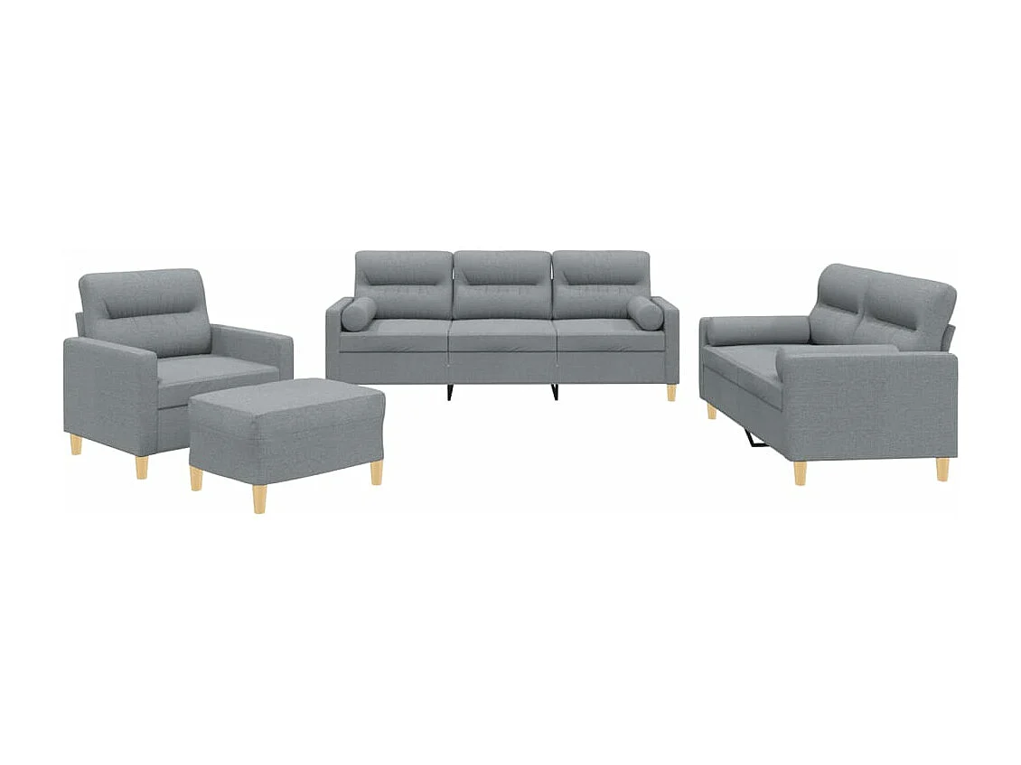 Ensemble de canapés 4 pièces coussins gris clair tissu