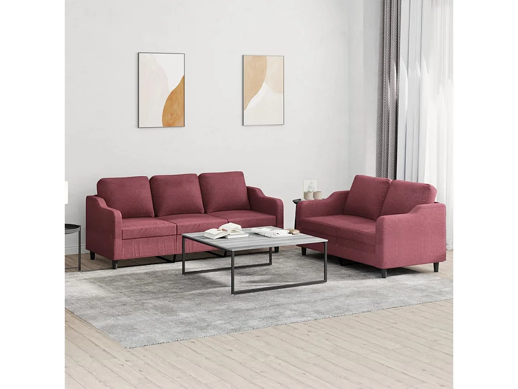 Ensemble de canapés 2 pièces avec coussins Rouge bordeaux Tissu