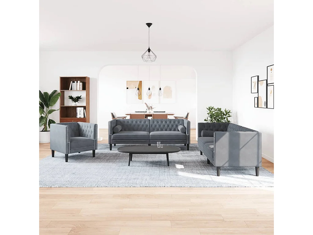 Ensemble de canapé Chesterfield et traversins 3 pièces gris foncé