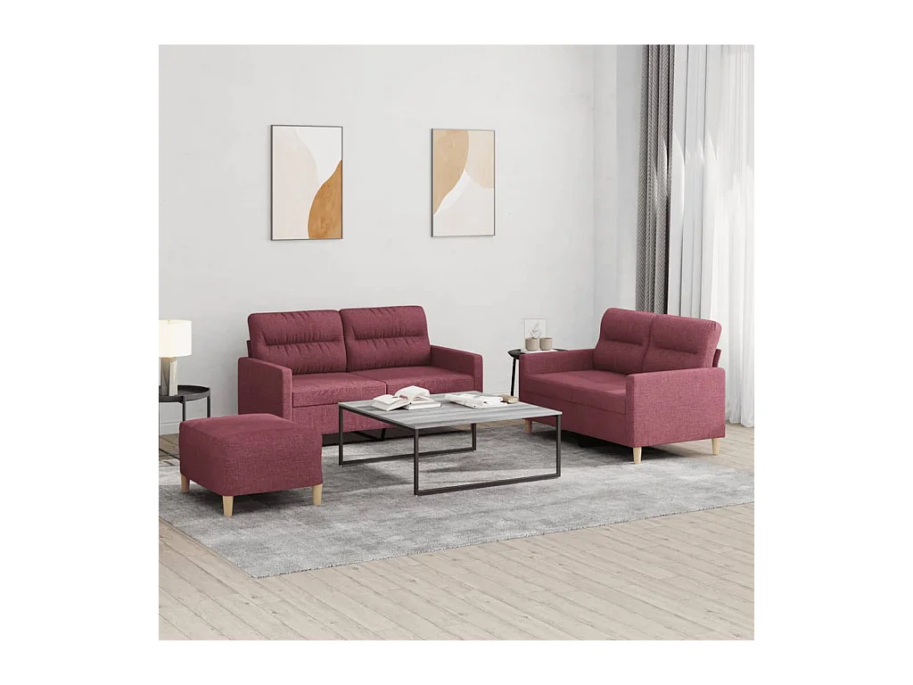 Ensemble de canapés 3 pièces avec coussins Rouge bordeaux Tissu