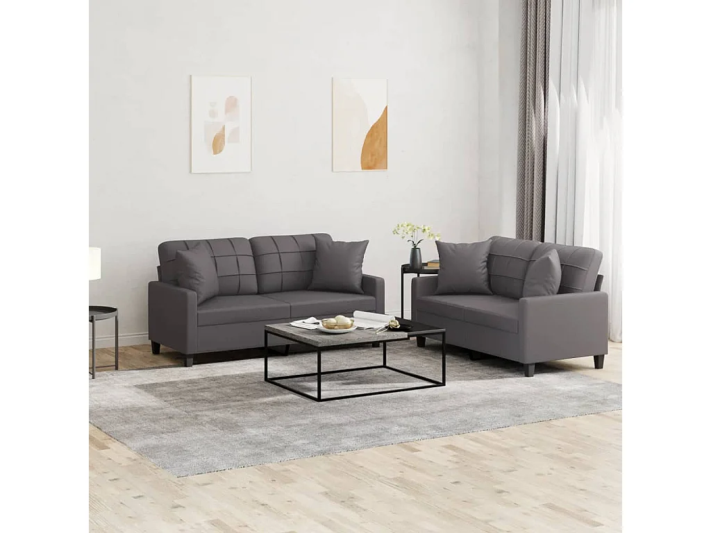 Ensemble de canapés 2 pièces avec coussins gris similicuir