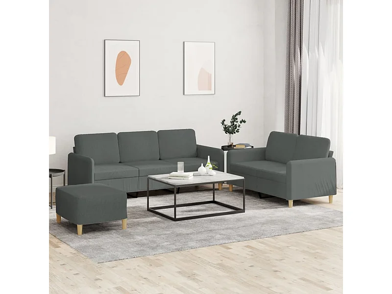 3-delige Loungeset met kussens stof donkergrijs