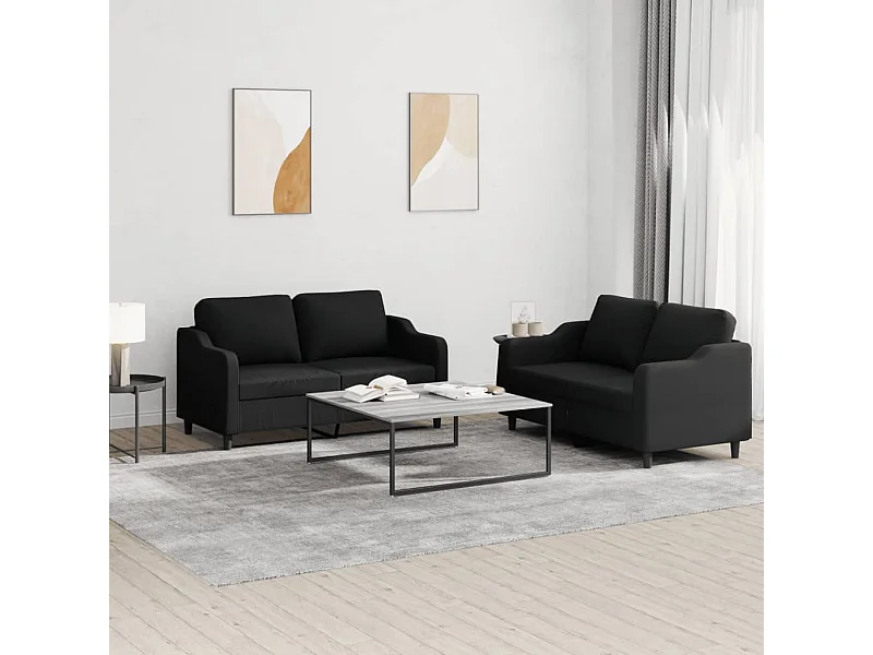 2-delige loungeset met kussens stof zwart