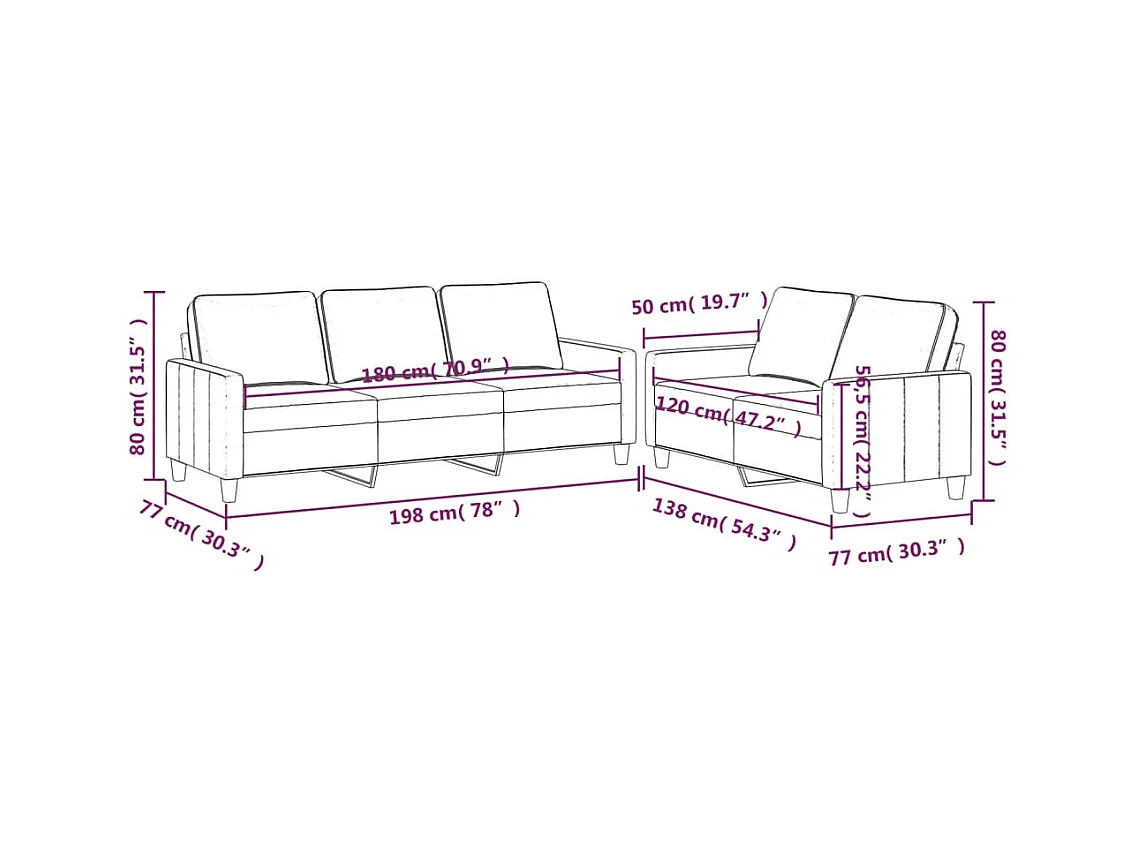 Ensemble de canapés 2 pièces avec coussins Rose Velours