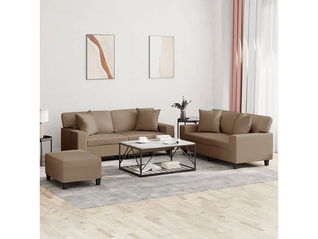 Ensemble de canapés 3 pièces avec coussins cappuccino similicuir