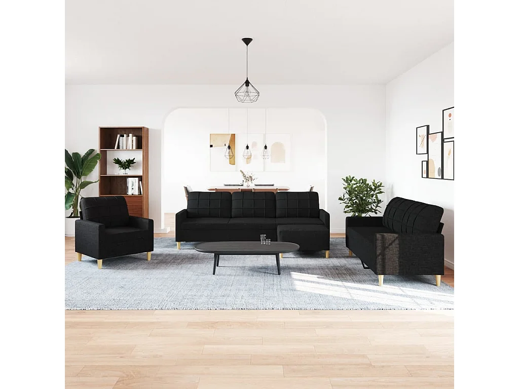 4-delige Loungeset met voetenbank stof zwart