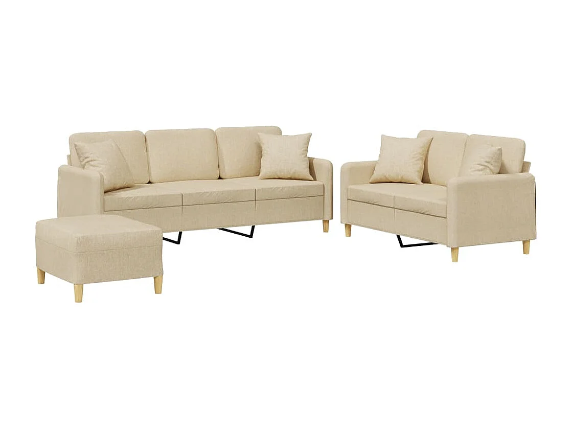 Ensemble de canapés 3 pièces avec coussins crème tissu