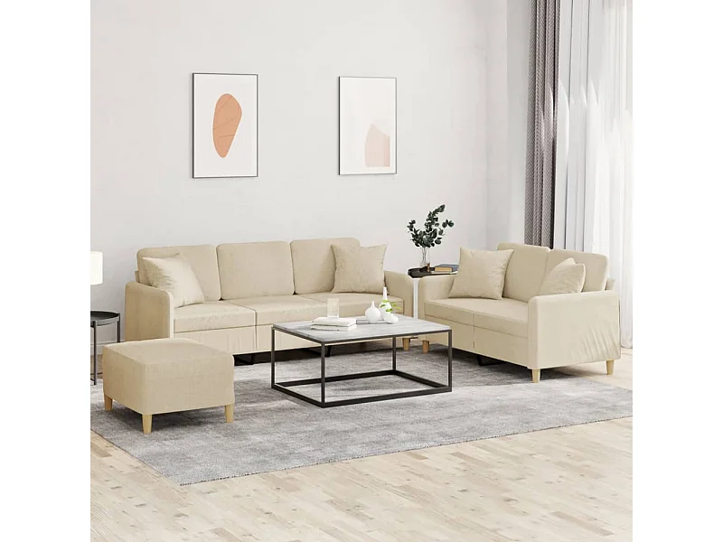3-delige Loungeset met kussens stof crèmekleurig