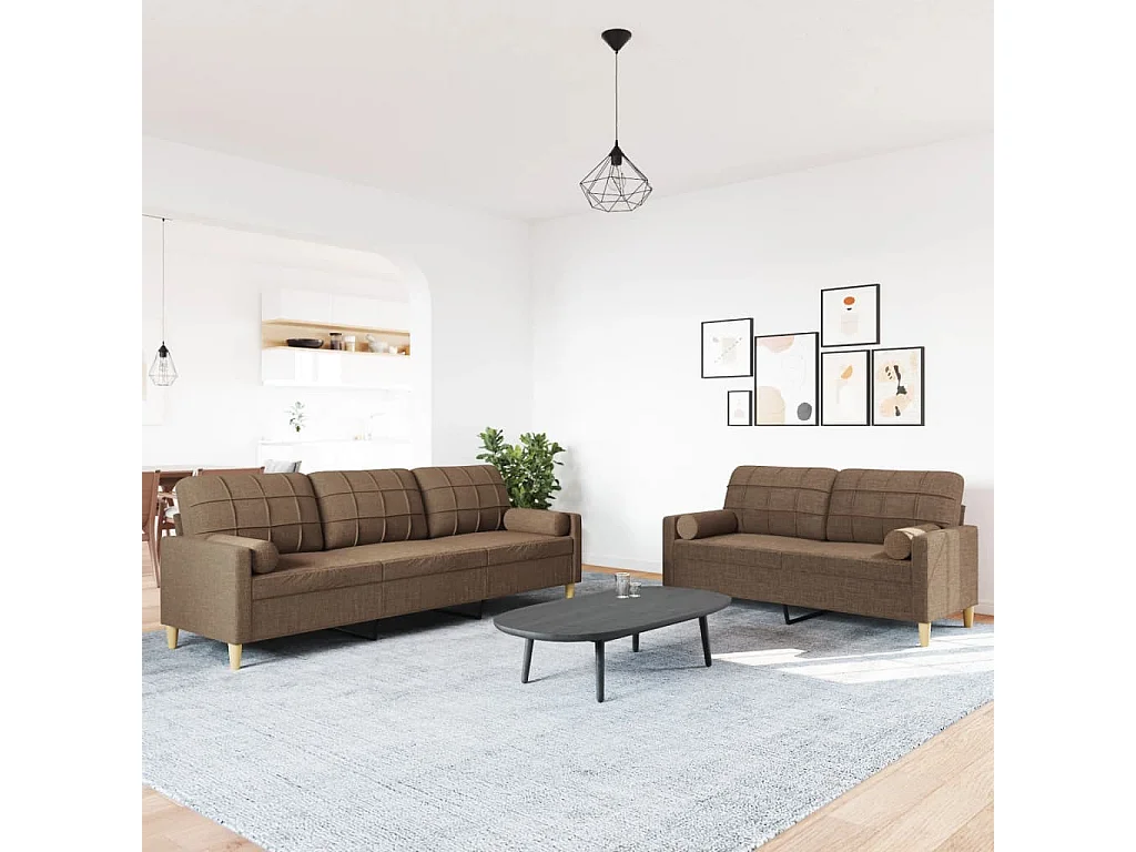Ensemble de canapés 2 pièces avec coussins décoratifs marron tissu