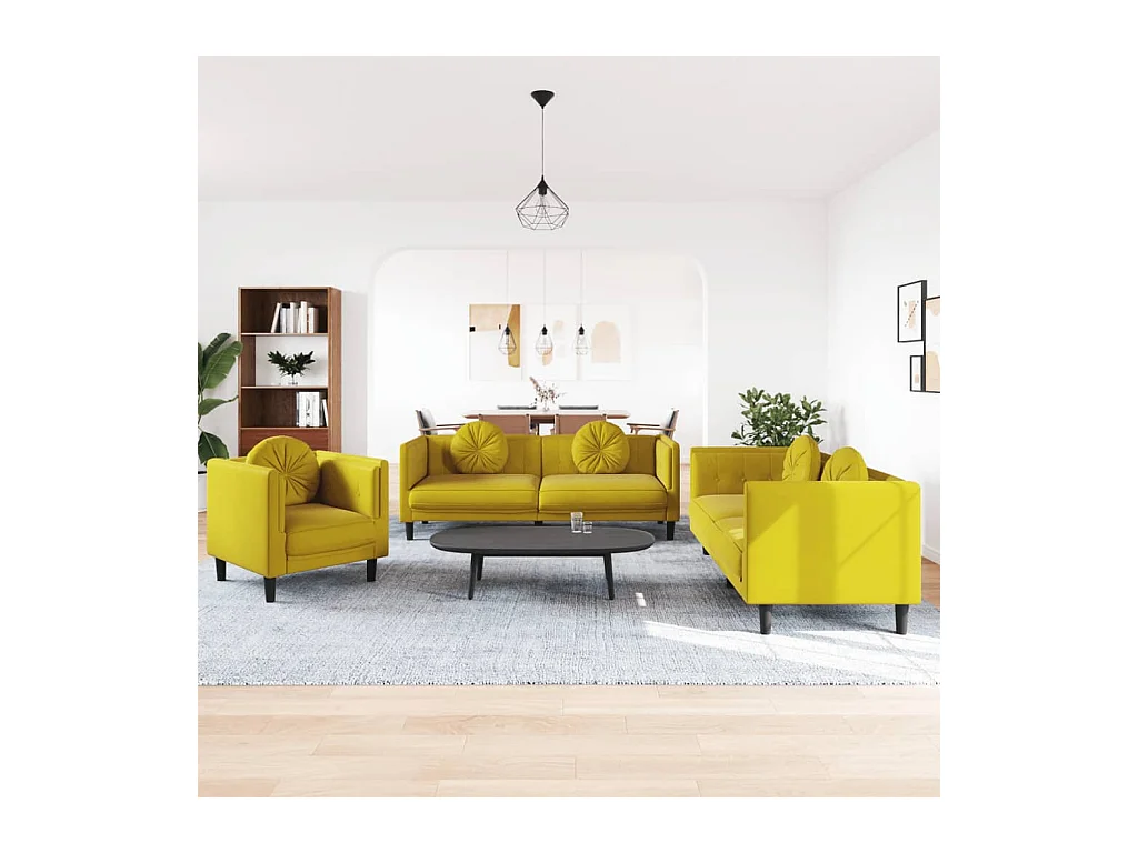 Juego de sofás con cojines 3 piezas terciopelo amarillo