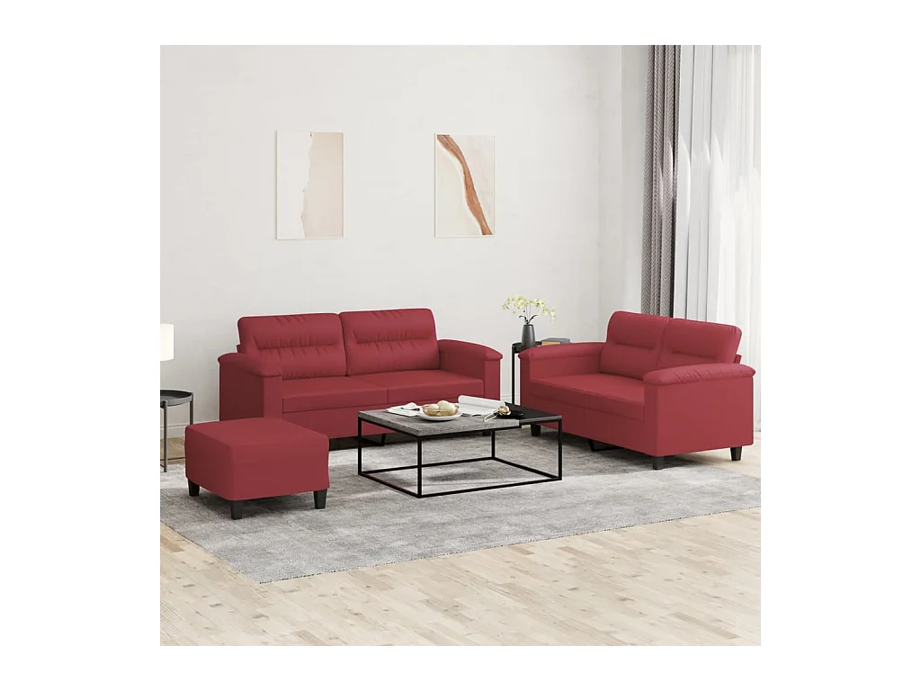 Ensemble de canapés 3 pièces et coussins Rouge bordeaux Similicuir