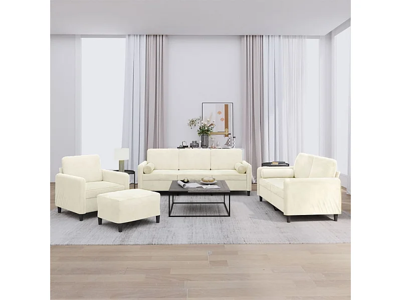 4 peças conjunto de sofás com almofadas veludo cor creme