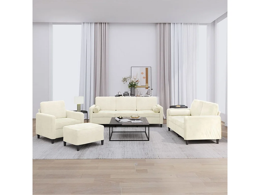 4 peças conjunto de sofás com almofadas veludo cor creme