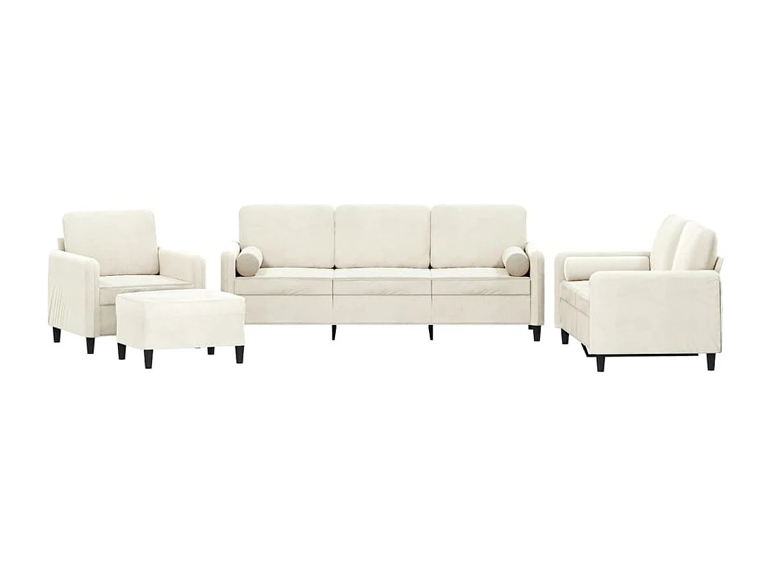 4 peças conjunto de sofás com almofadas veludo cor creme