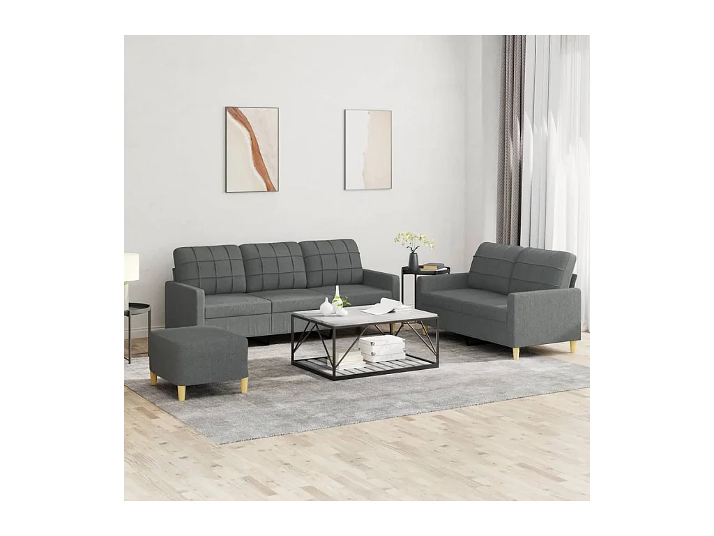 Ensemble de canapés 3 pièces avec coussins Gris foncé Tissu
