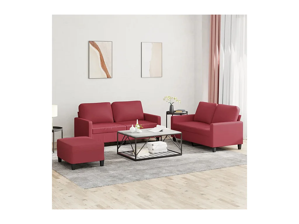 Ensemble de canapés 3 pièces et coussins Rouge bordeaux Similicuir