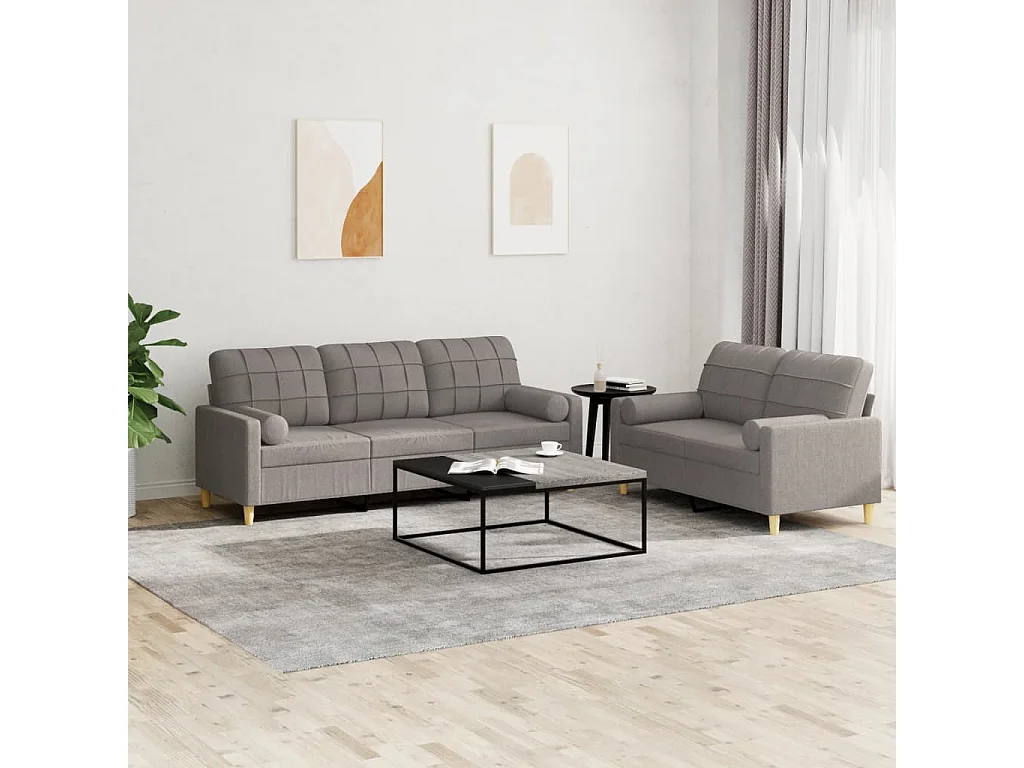 Ensemble de canapés 2 pièces avec coussins taupe tissu