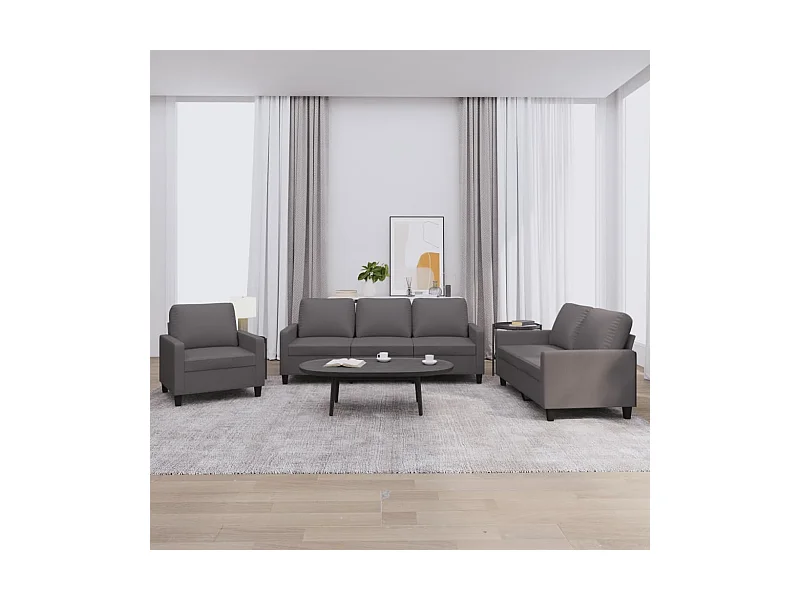 3-delige Loungeset met kussens kunstleer grijs