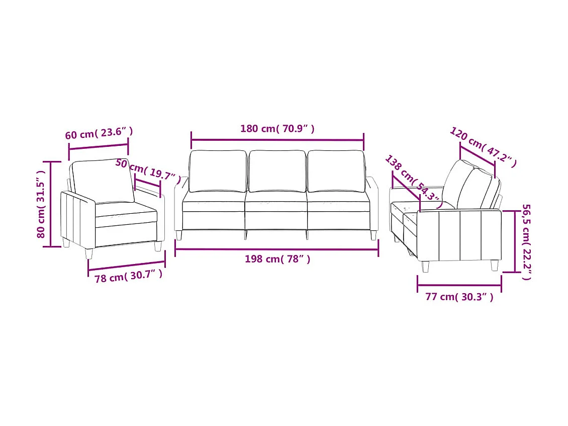 3-delige Loungeset met kussens kunstleer grijs