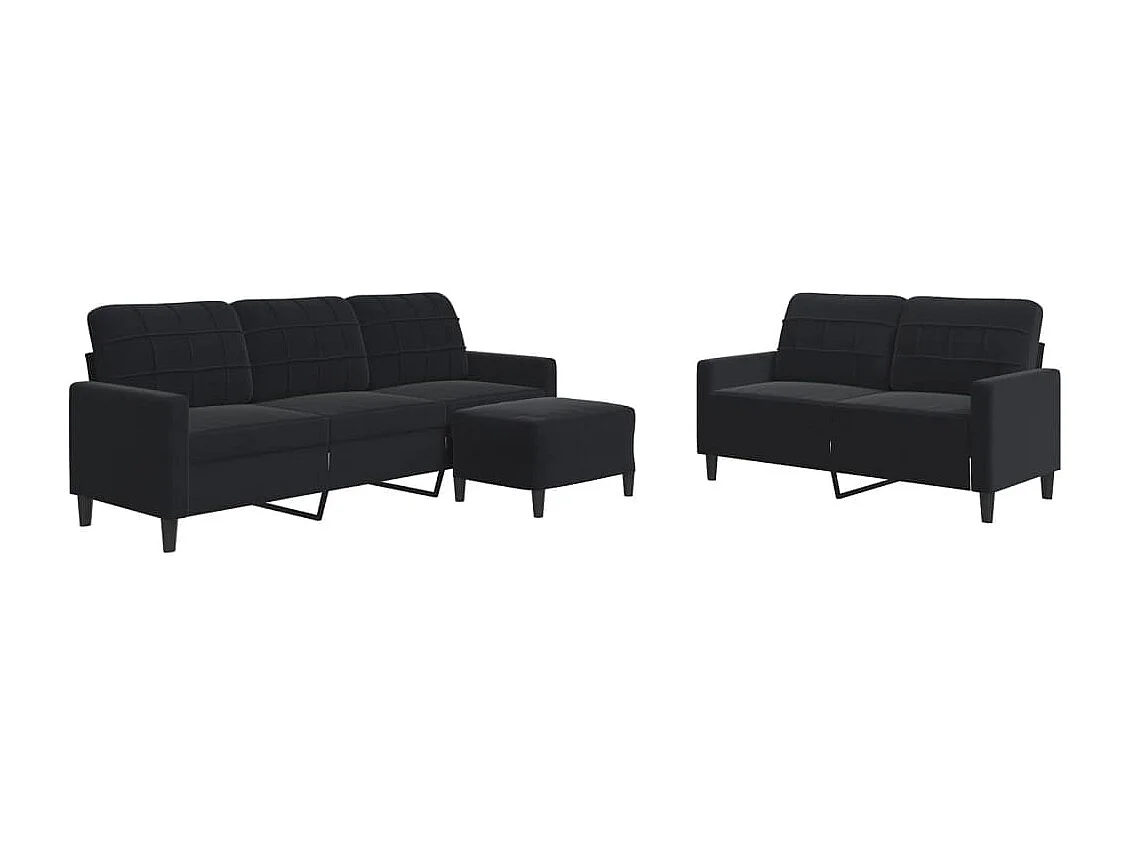 3-delige Loungeset met kussens fluweel zwart