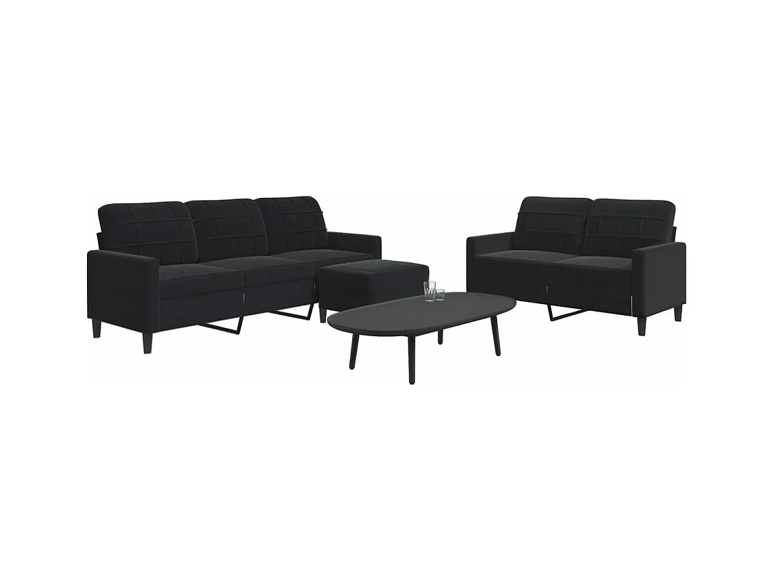 Ensemble de canapés 3 pièces avec coussins Noir Velours