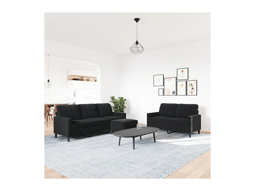 Ensemble de canapés 3 pièces avec coussins Noir Velours