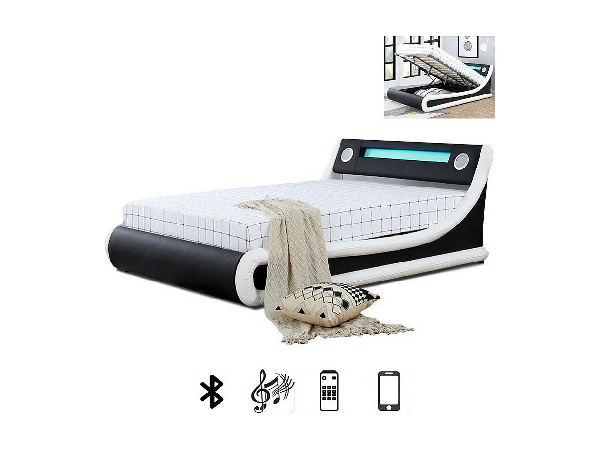 Lit Led Avec Haut-parleurs Intégrés Bluetooth Et Coffre De Rangement Amir - Tailles - 160x200