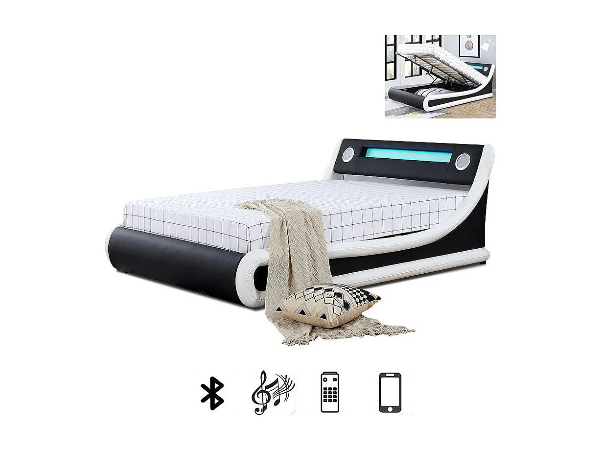 Lit Led Avec Haut-parleurs Intégrés Bluetooth Et Coffre De Rangement Amir - Tailles - 140x190