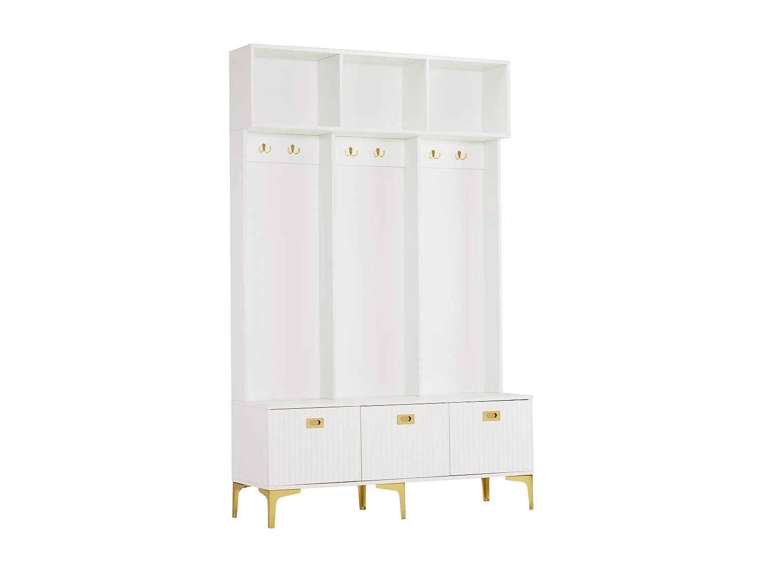 Moderne Eingangsgarderobe – mit Garderobe und Schuhablage – Weiß