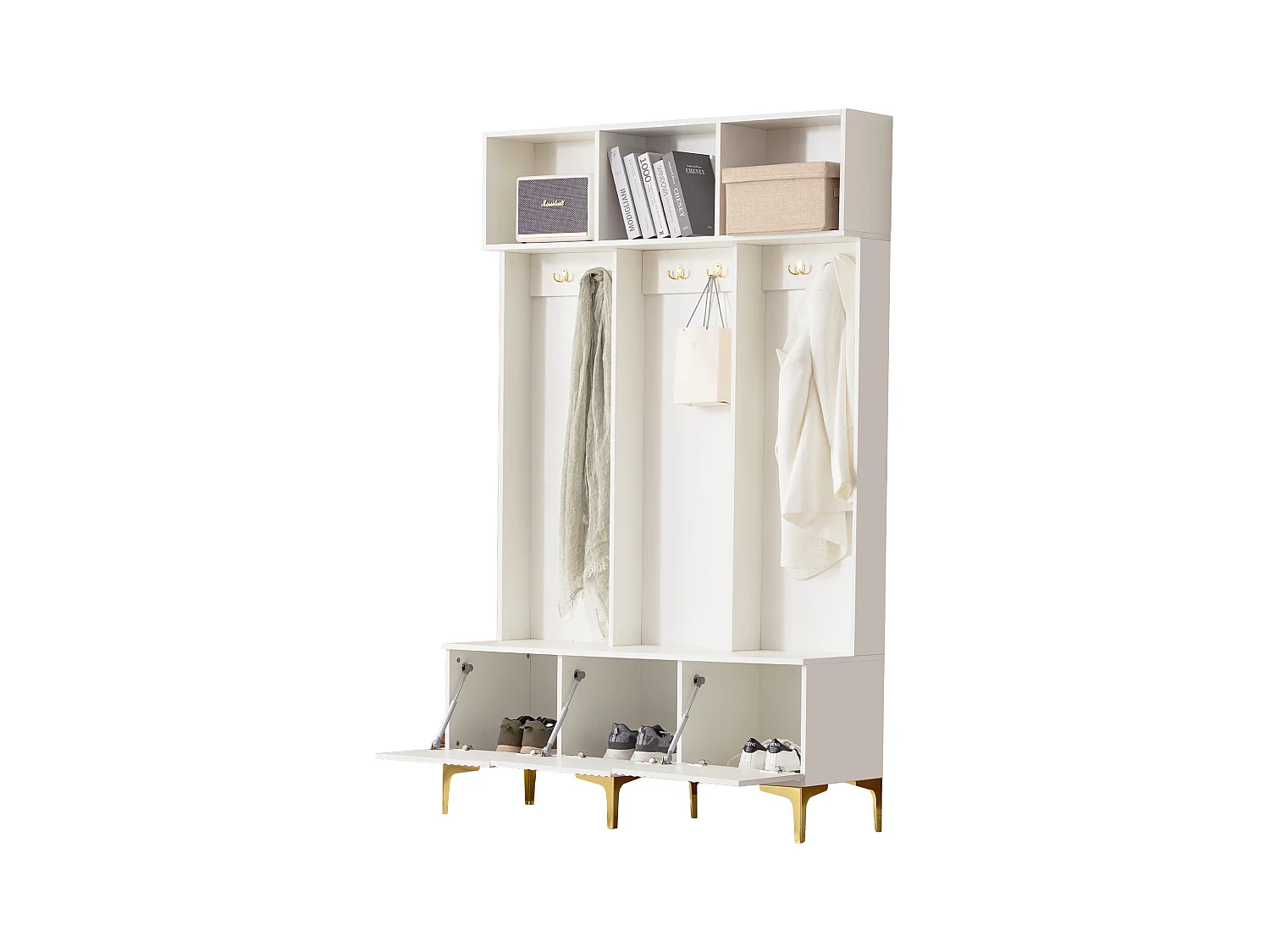 Vestiaire d'entrée moderne - avec porte-manteau et rangements à chaussures - Blanc