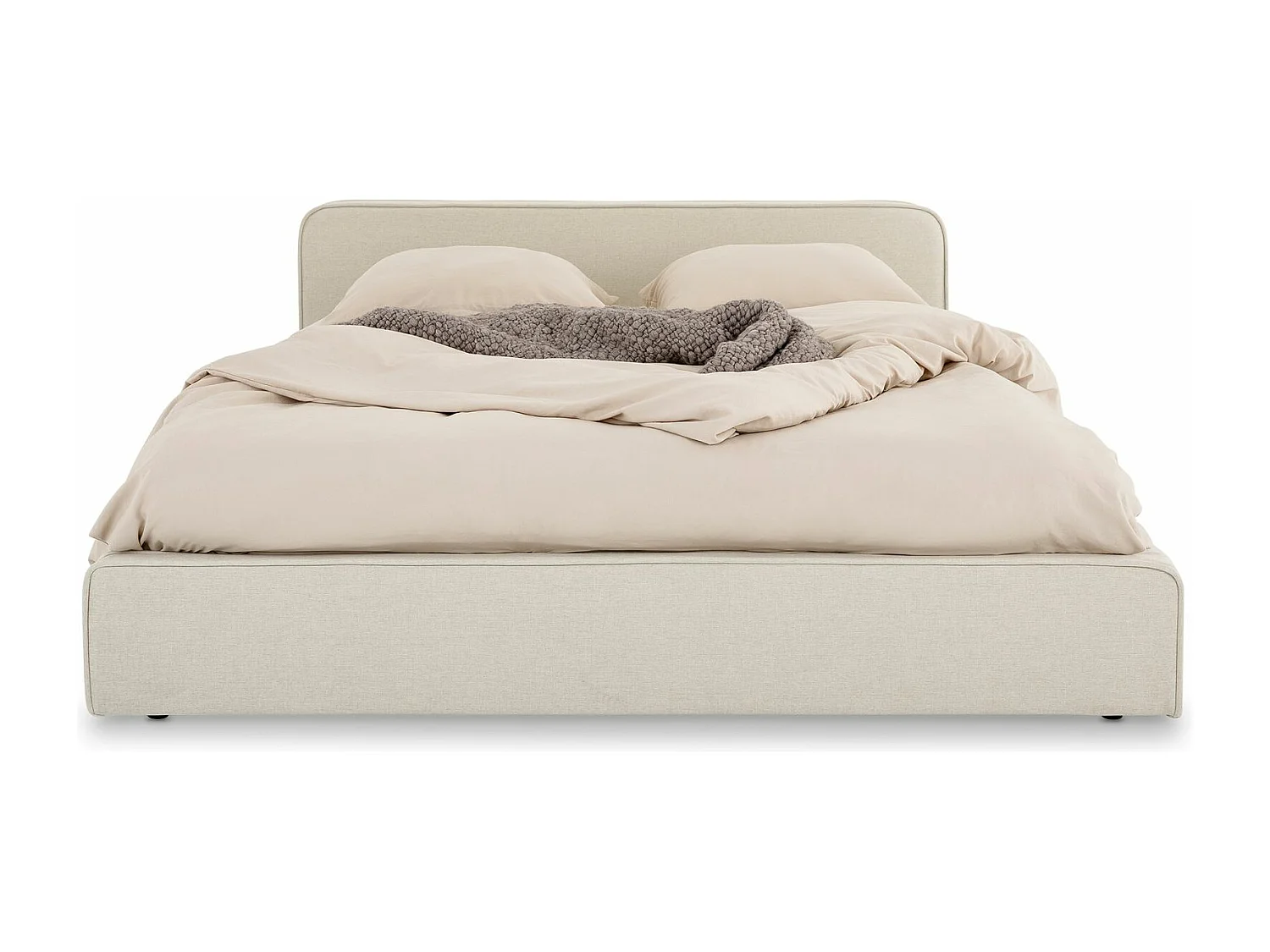 Lit double BELARTI 140x190 cm, Revêtement en tissu, Lit style moderne pour 2 personnes, Cadre avec sommier inclus, Blanc crème