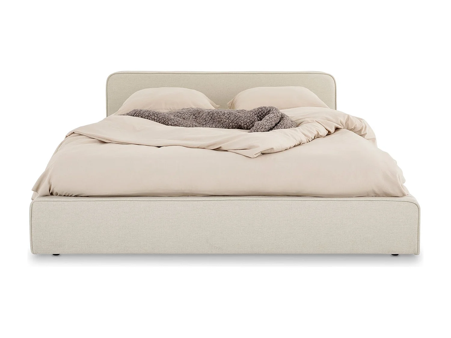 Lit double BELARTI 140x190 cm rembourré, Revêtement en tissu, Lit style moderne pour 2 personnes, sommier inclus, Blanc crème