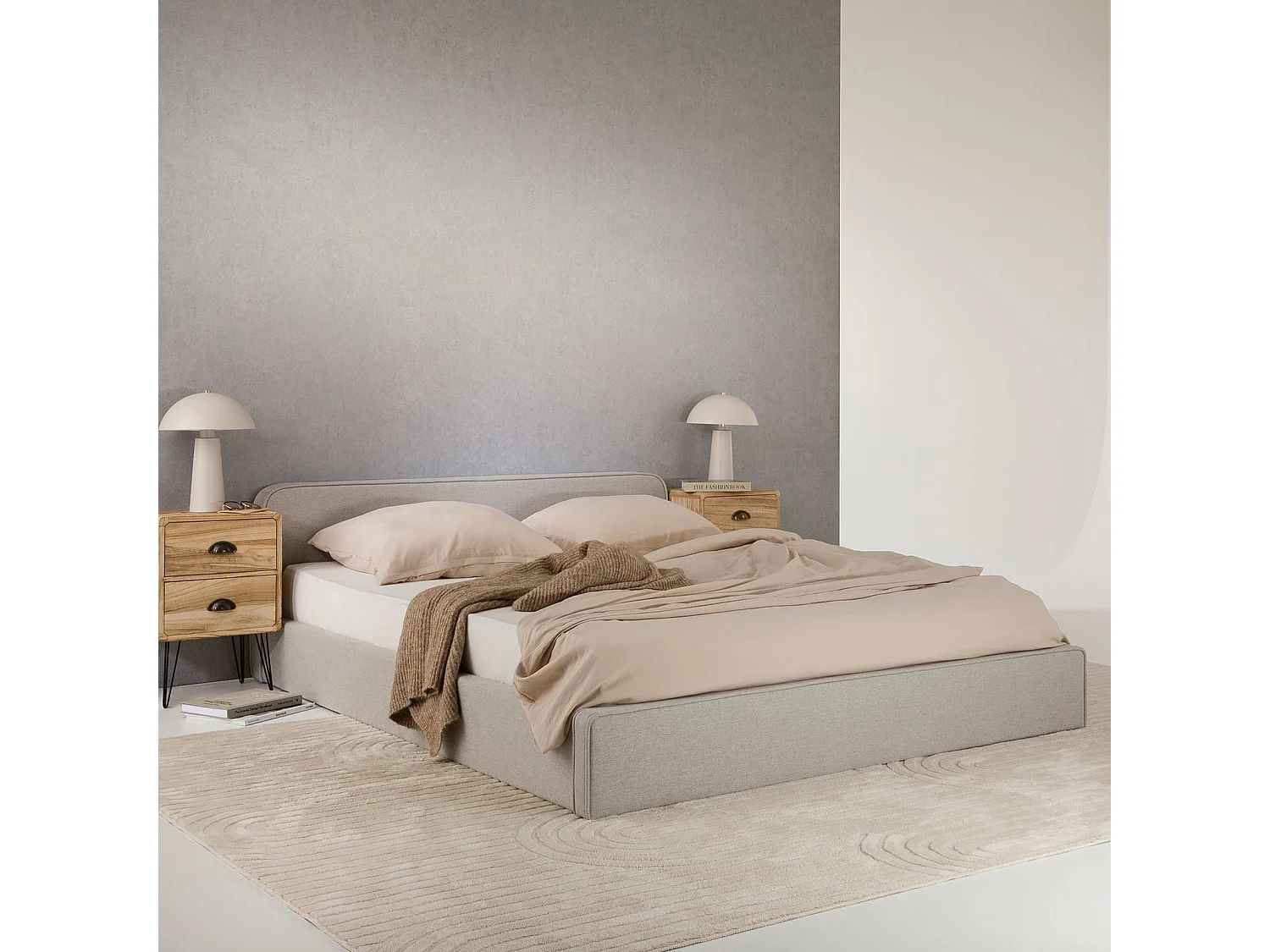 Lit double BELARTI 140x190 cm, Revêtement en tissu, Lit style moderne pour 2 personnes, Cadre avec sommier inclus, Gris clair