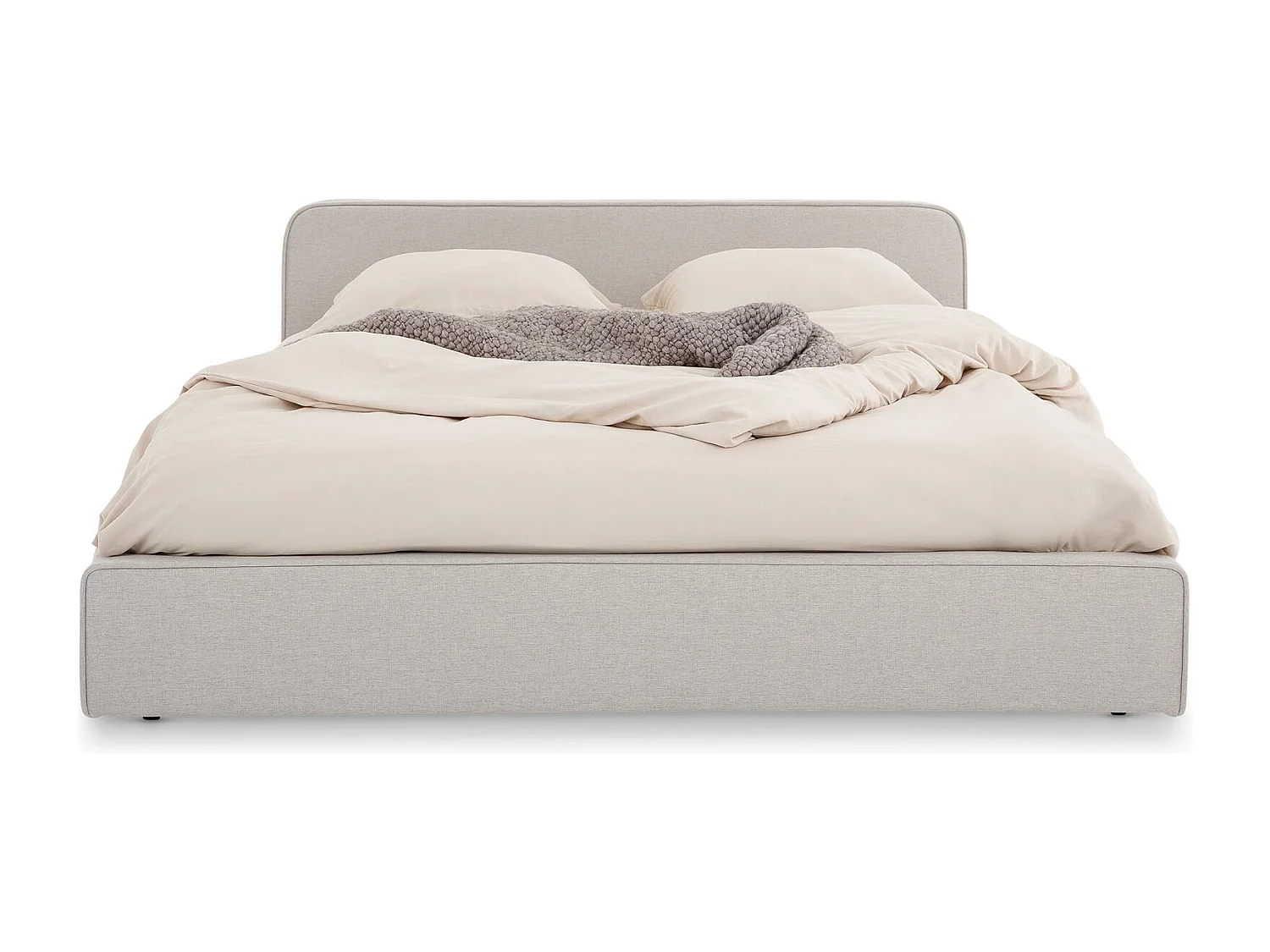 Lit double BELARTI 140x190 cm rembourré, Revêtement en tissu, Lit style moderne pour 2 personnes, sommier inclus, Gris clair