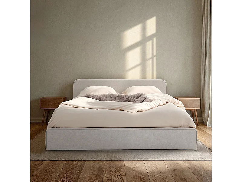 Lit double BELARTI 140x190 cm, Revêtement en tissu, Lit style moderne pour 2 personnes, Cadre avec sommier inclus, Gris clair