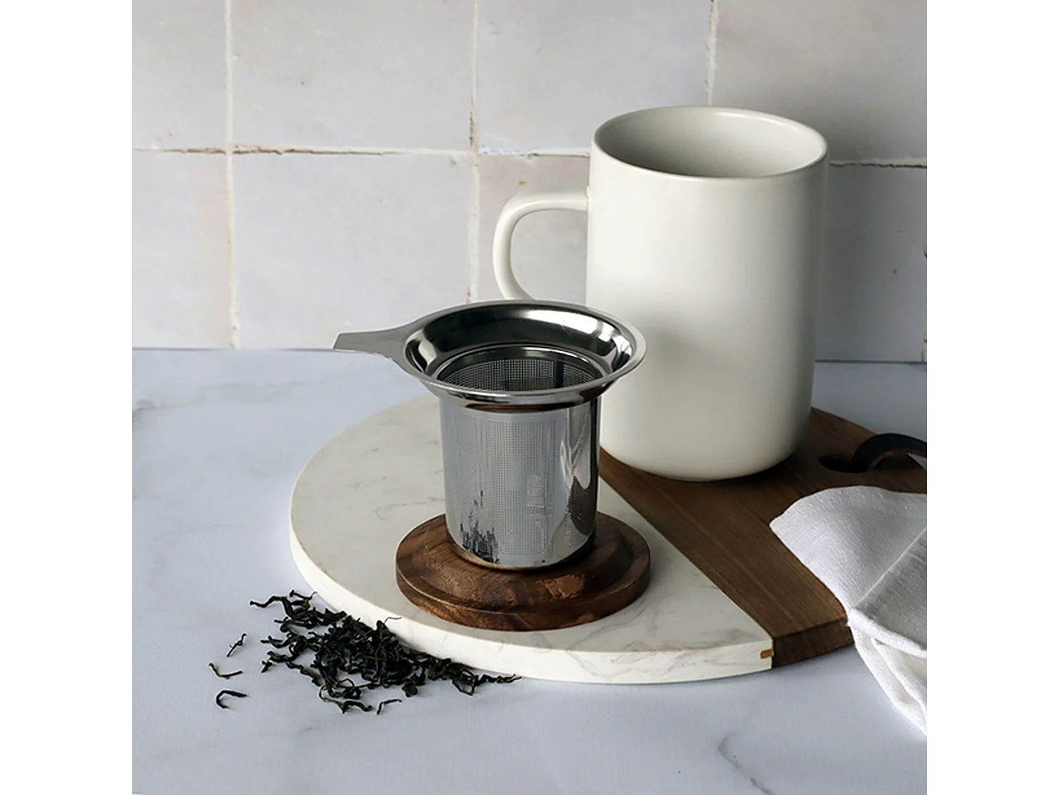 Ogo Living - Filtre Juliet En Acier Inoxydable Avec Couvercle Bois D'acacia