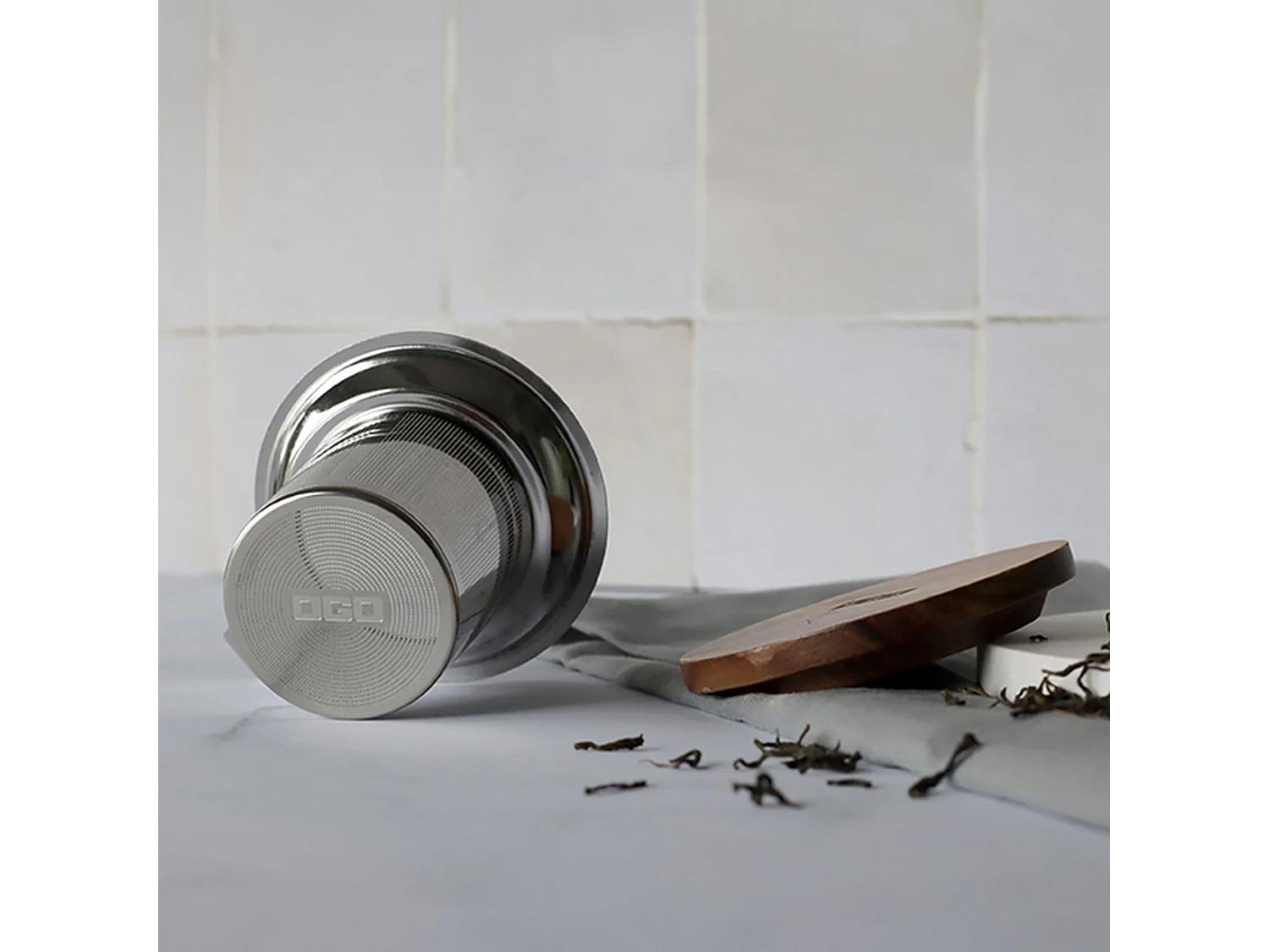 Ogo Living - Filtre Juliet En Acier Inoxydable Avec Couvercle Bois D'acacia