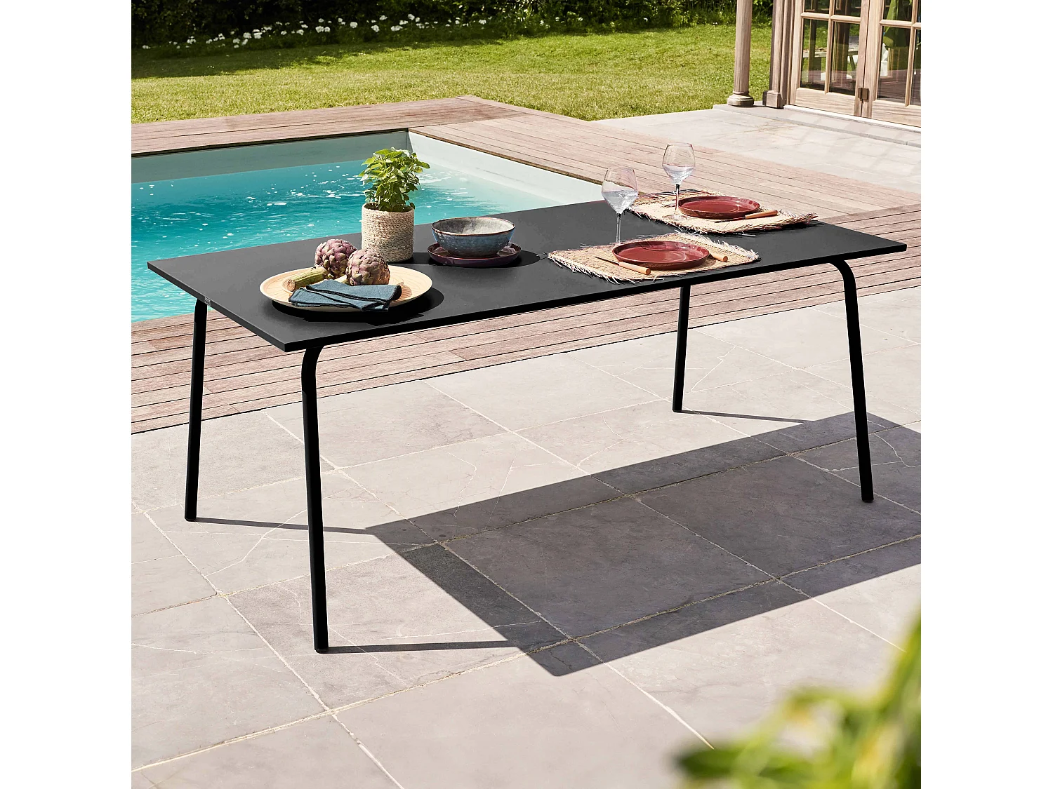 Table de jardin rectangulaire en acier noir - Palavas