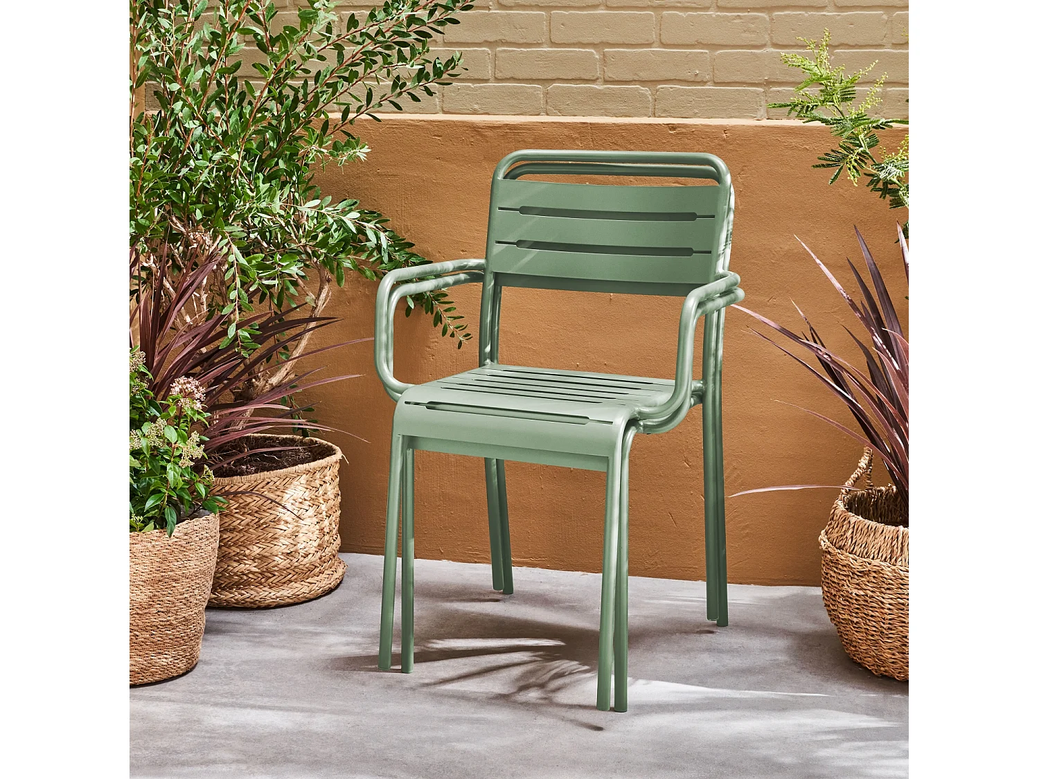 Lot de 2 fauteuils de jardin acier. 2 places. vert. Amelia. L50.4 X P53 X H79.5cm