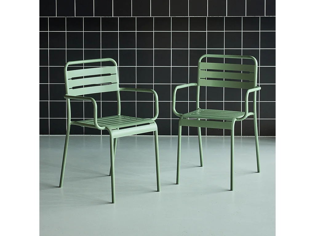 Lot de 2 fauteuils de jardin acier. 2 places. vert. Amelia. L50.4 X P53 X H79.5cm