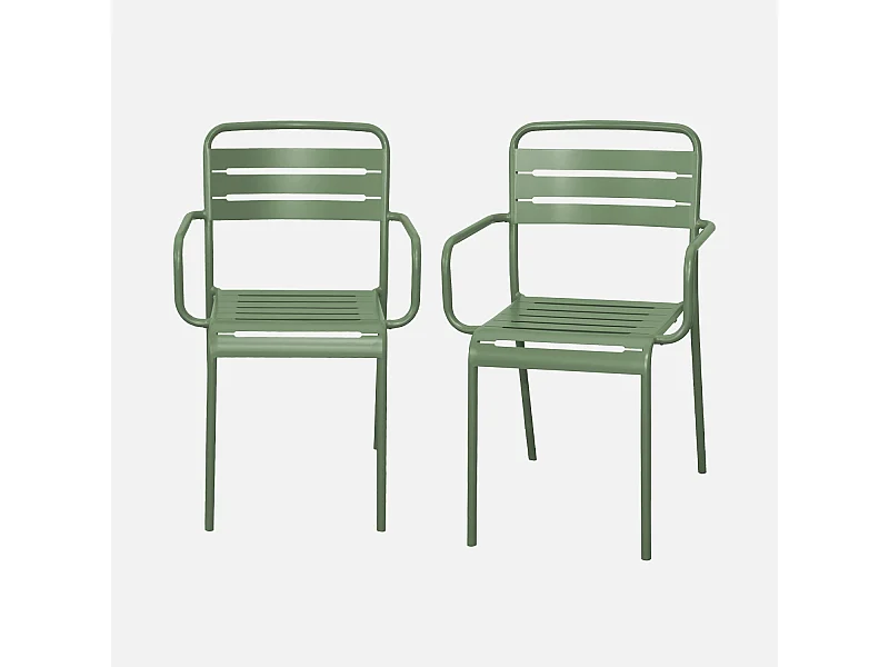 Lot de 2 fauteuils de jardin acier. 2 places. vert. Amelia. L50.4 X P53 X H79.5cm