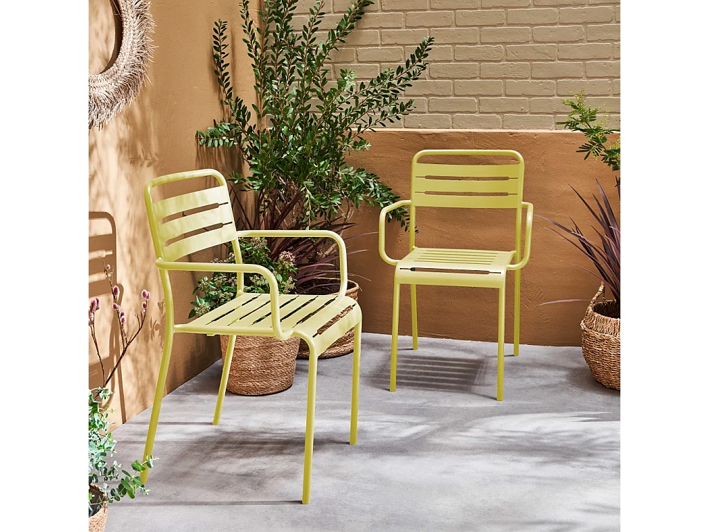 Lot de 2 fauteuils de jardin acier. 2 places. jaune. Amelia. L50.4 X P53 X H79.5cm