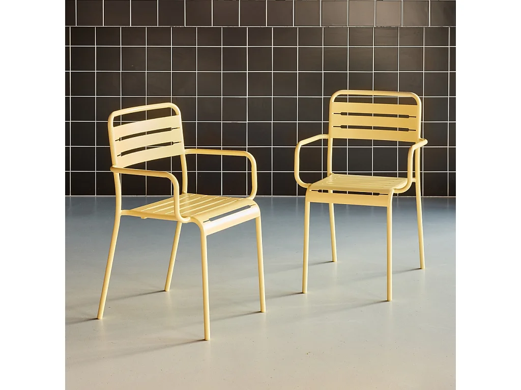 Lot de 2 fauteuils de jardin acier. 2 places. jaune. Amelia. L50.4 X P53 X H79.5cm