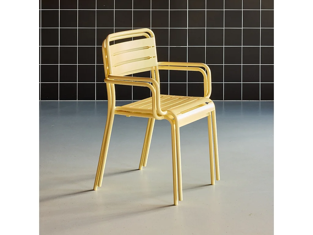 Lot de 2 fauteuils de jardin acier. 2 places. jaune. Amelia. L50.4 X P53 X H79.5cm
